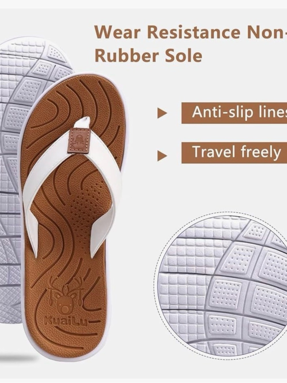 Casual White & Brown Women’s Thong Sandals with Cushioned Footbed - Picture 5 of 5